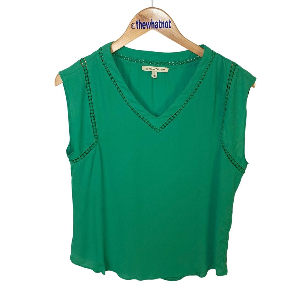 41 Hawthorn Light Green Sleeveless Blouse Embroidered V Neck Small
